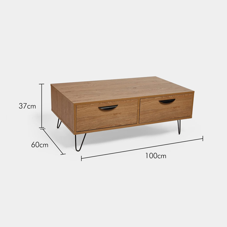 Natur Pur 2 Drawer Coffee Table For Living Room Industrial Centre Table W/Black Hairpin Legs